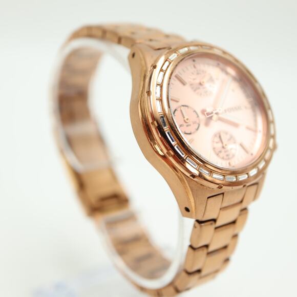 Fossil Dylan Rose Gold Chronograph 37mm Watch Baguette Steel CH2826 New Battery main image 4
